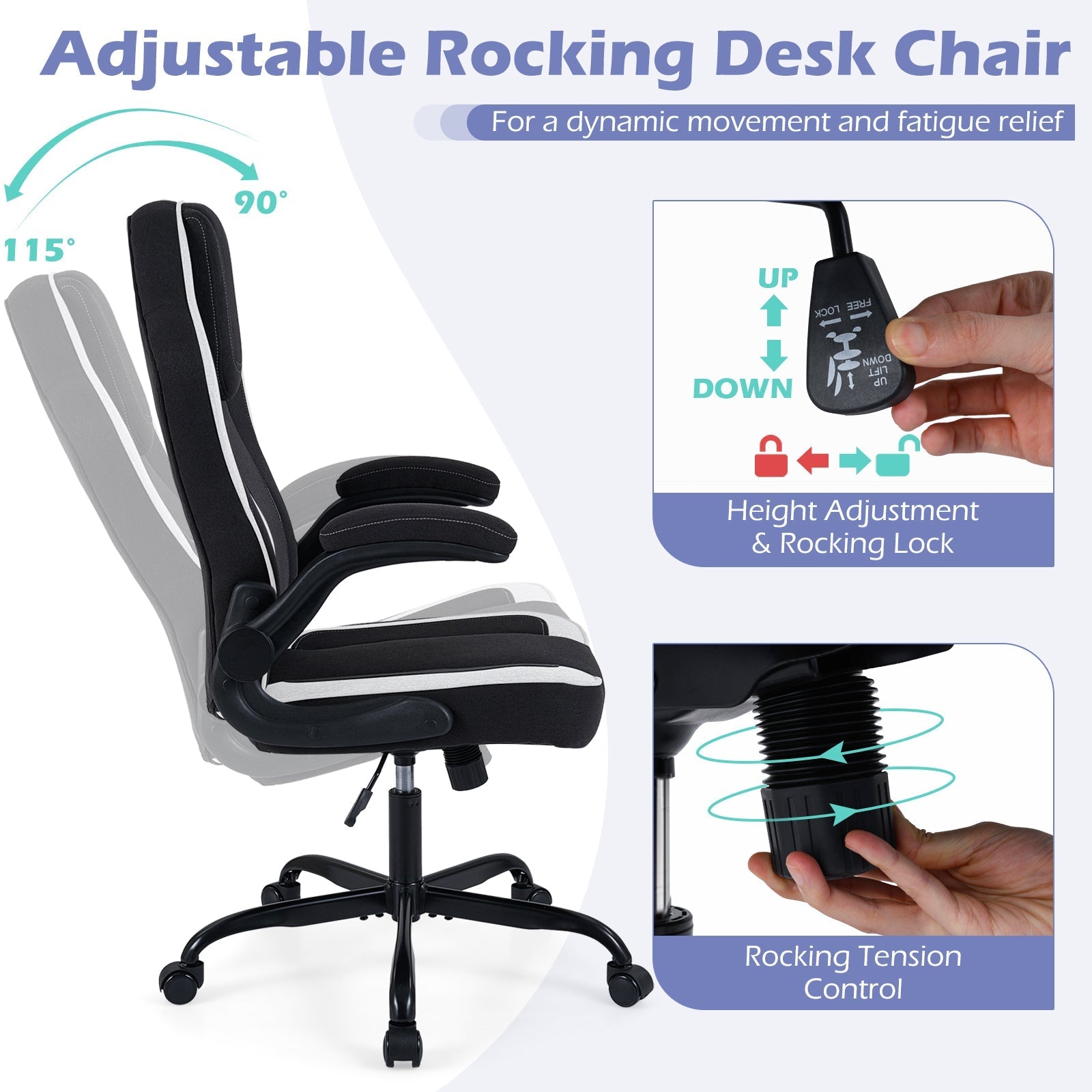 Ergonomic Computer Office Chair with 90¬∞ Flip-up Armrests