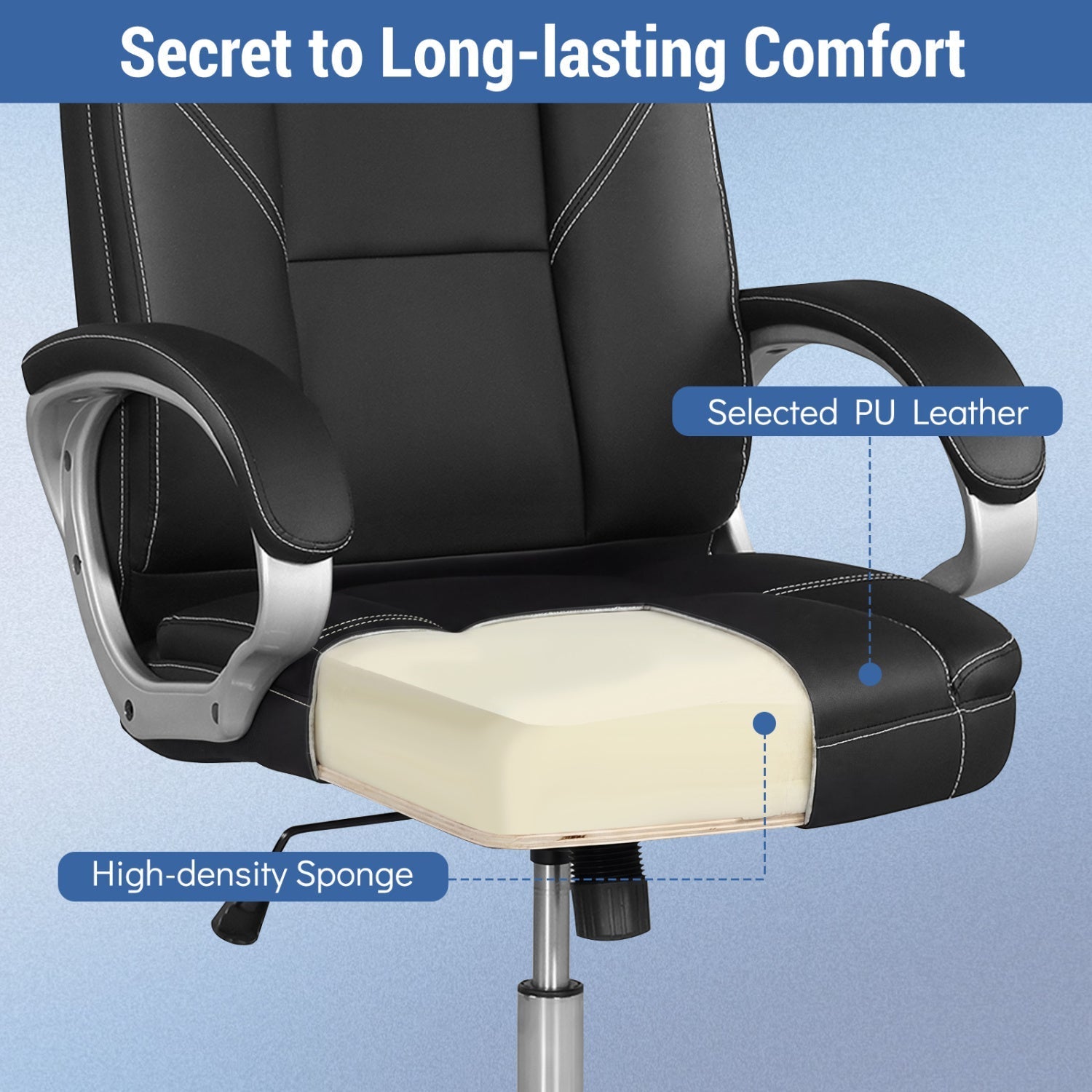 Ergonomic Leather Office Chair with Padded Armrests and Rocking Backrest