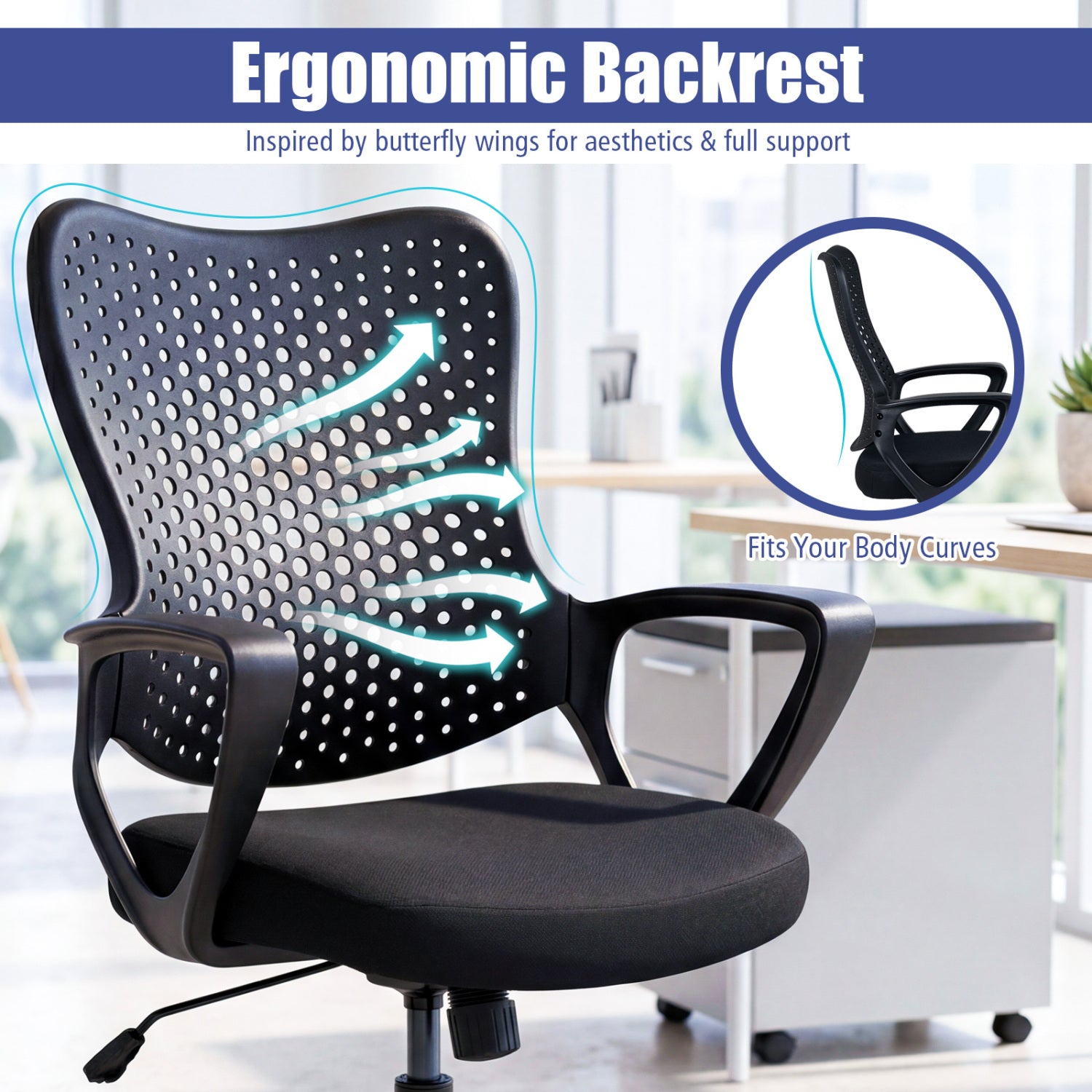 Ergonomic Office Chair Height Adjustable Computer Desk Chair with Breathable Butterfly Back