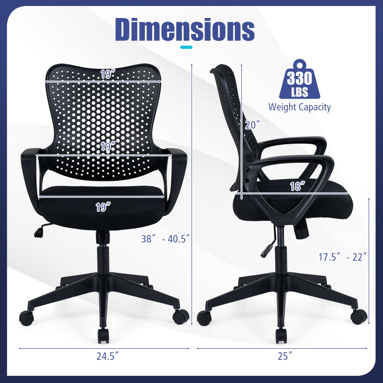 Ergonomic Office Chair Height Adjustable Computer Desk Chair with Breathable Butterfly Back
