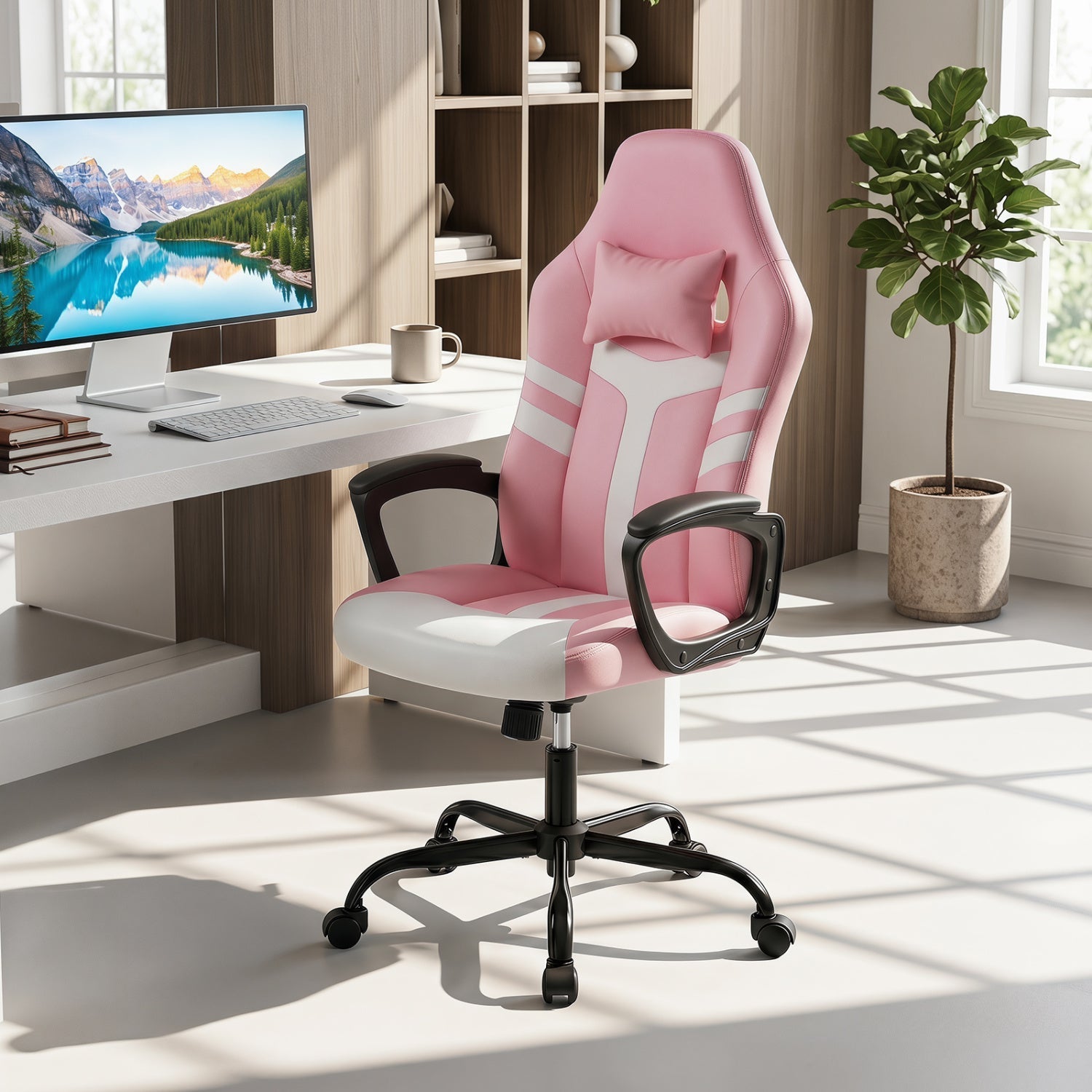 Ergonomic Gaming Chair with Removable Head Pillow & Rocking