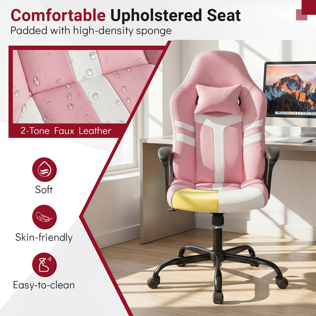Ergonomic Gaming Chair with Removable Head Pillow & Rocking