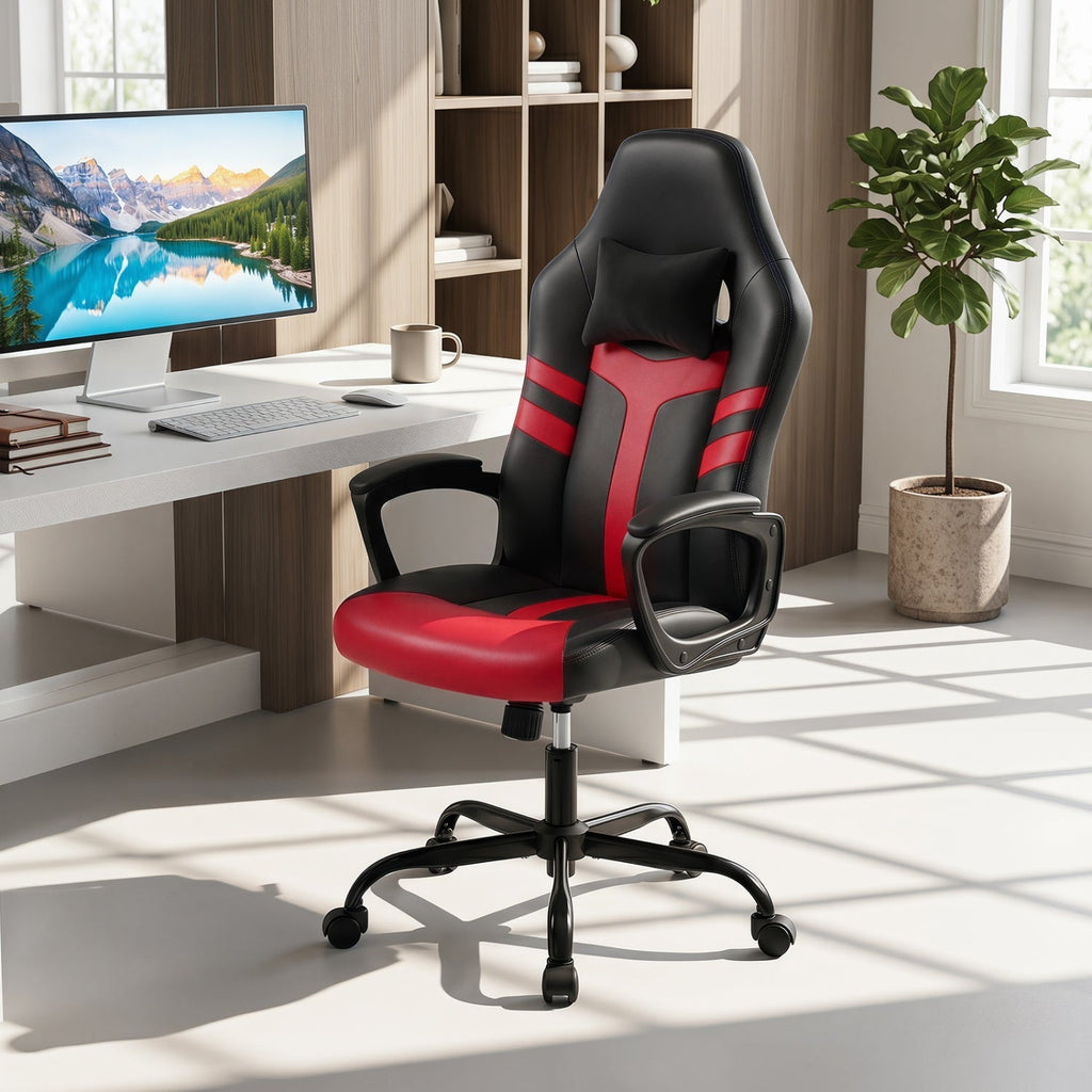 Ergonomic Gaming Chair with Removable Head Pillow & Rocking
