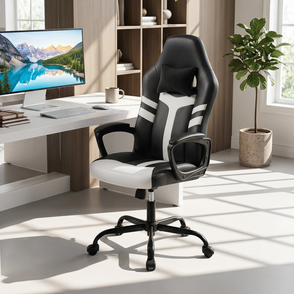Ergonomic Gaming Chair with Removable Head Pillow & Rocking