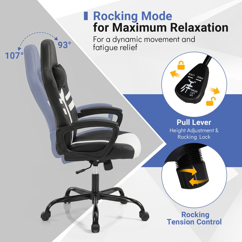 Ergonomic Gaming Chair with Removable Head Pillow & Rocking