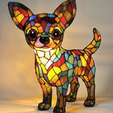 Art Deco Stained Glass Dog Table Lamp USB