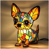 Art Deco Stained Glass Dog Table Lamp USB