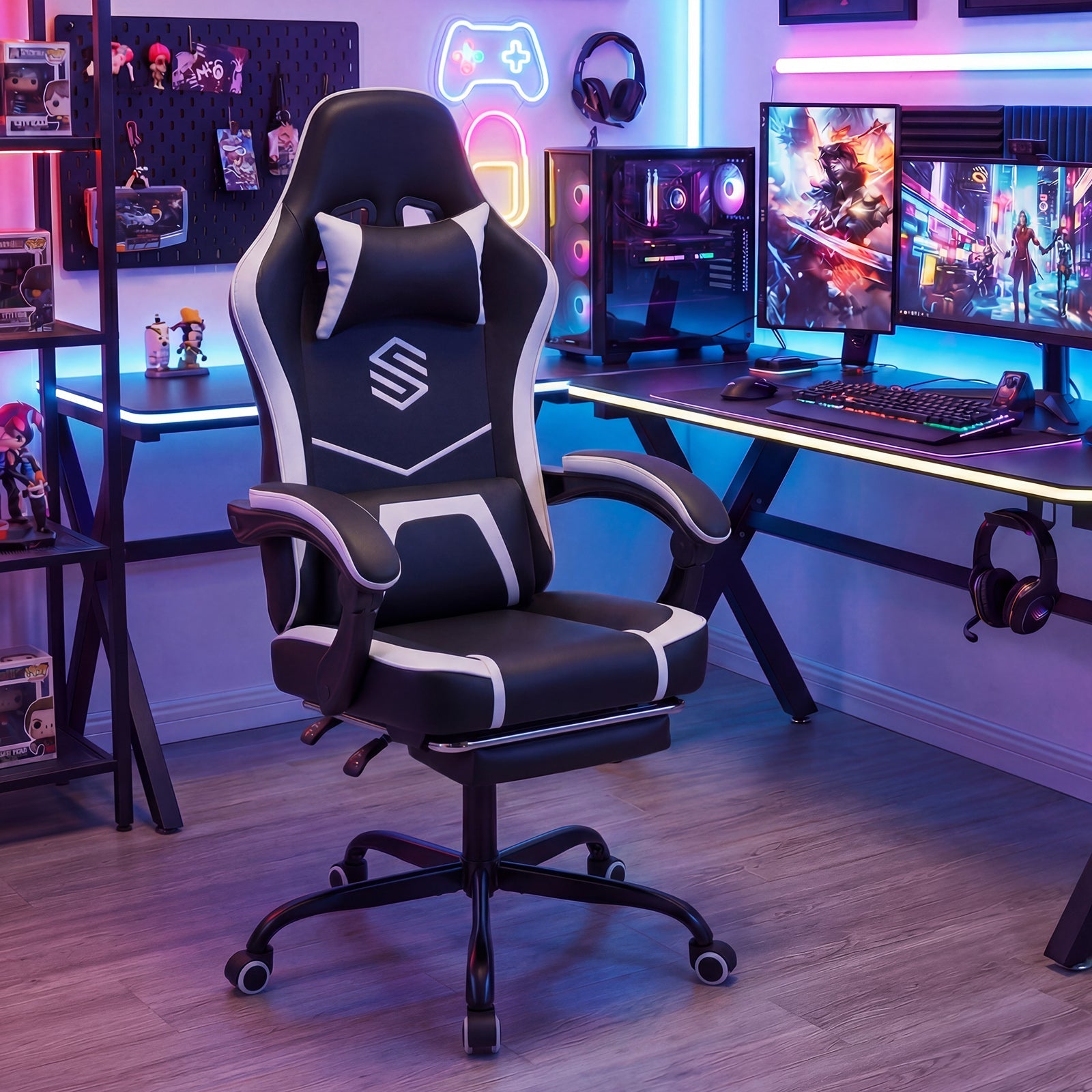 Gaming Chair Height Adjustable Computer Chair with Headrest Ergonomic Office Task Chair
