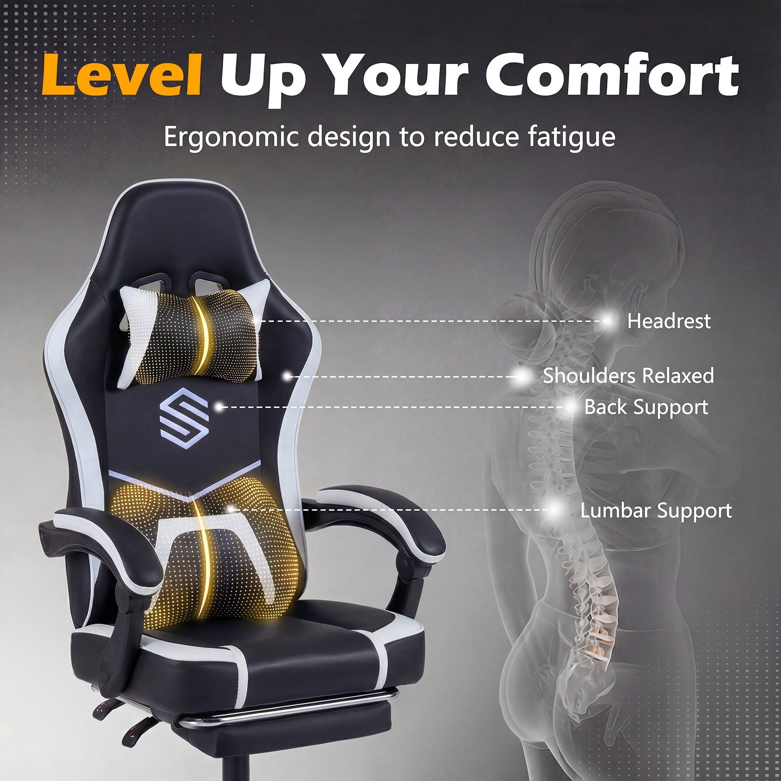 Gaming Chair Height Adjustable Computer Chair with Headrest Ergonomic Office Task Chair