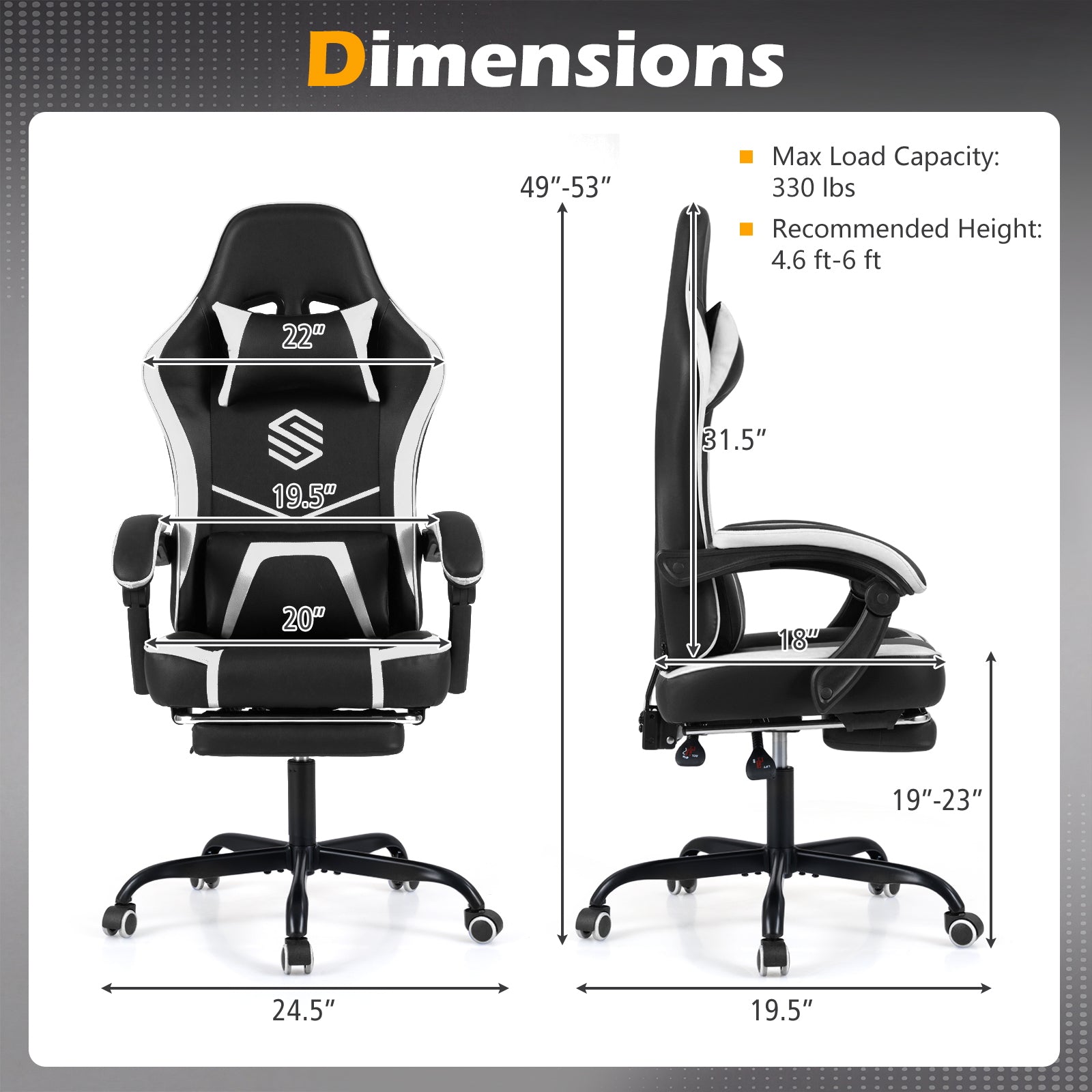 Gaming Chair Height Adjustable Computer Chair with Headrest Ergonomic Office Task Chair