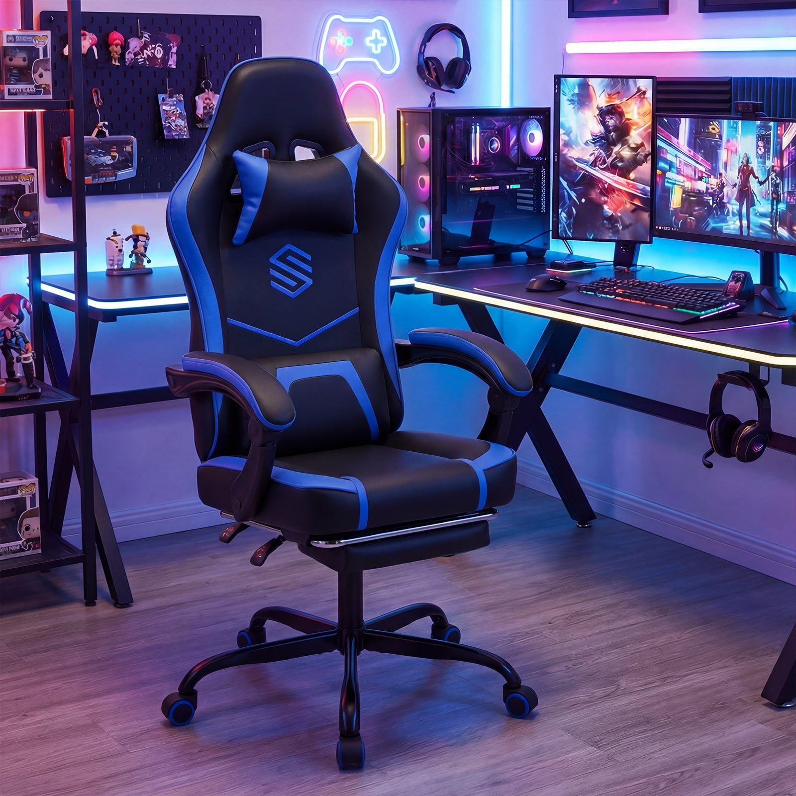 Gaming Chair Height Adjustable Computer Chair with Headrest Ergonomic Office Task Chair