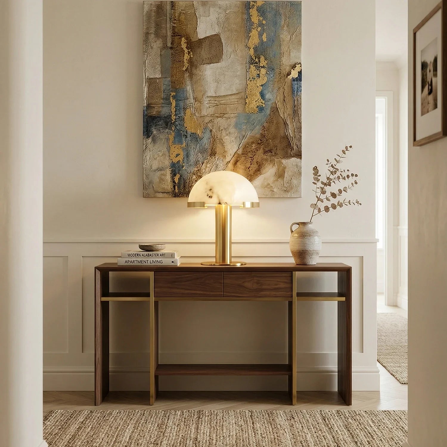 Hemispherical Alabaster Table Lamp