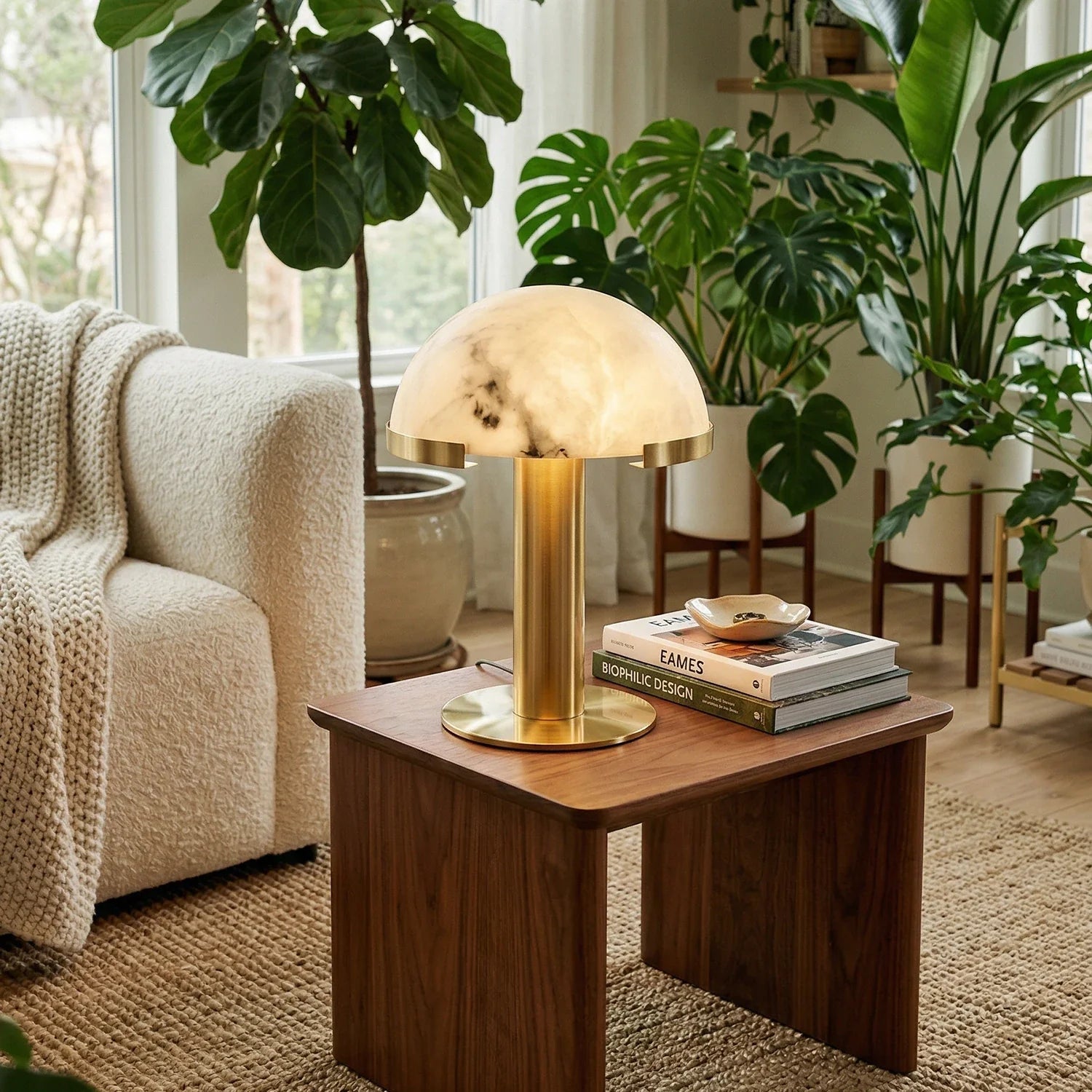 Hemispherical Alabaster Table Lamp