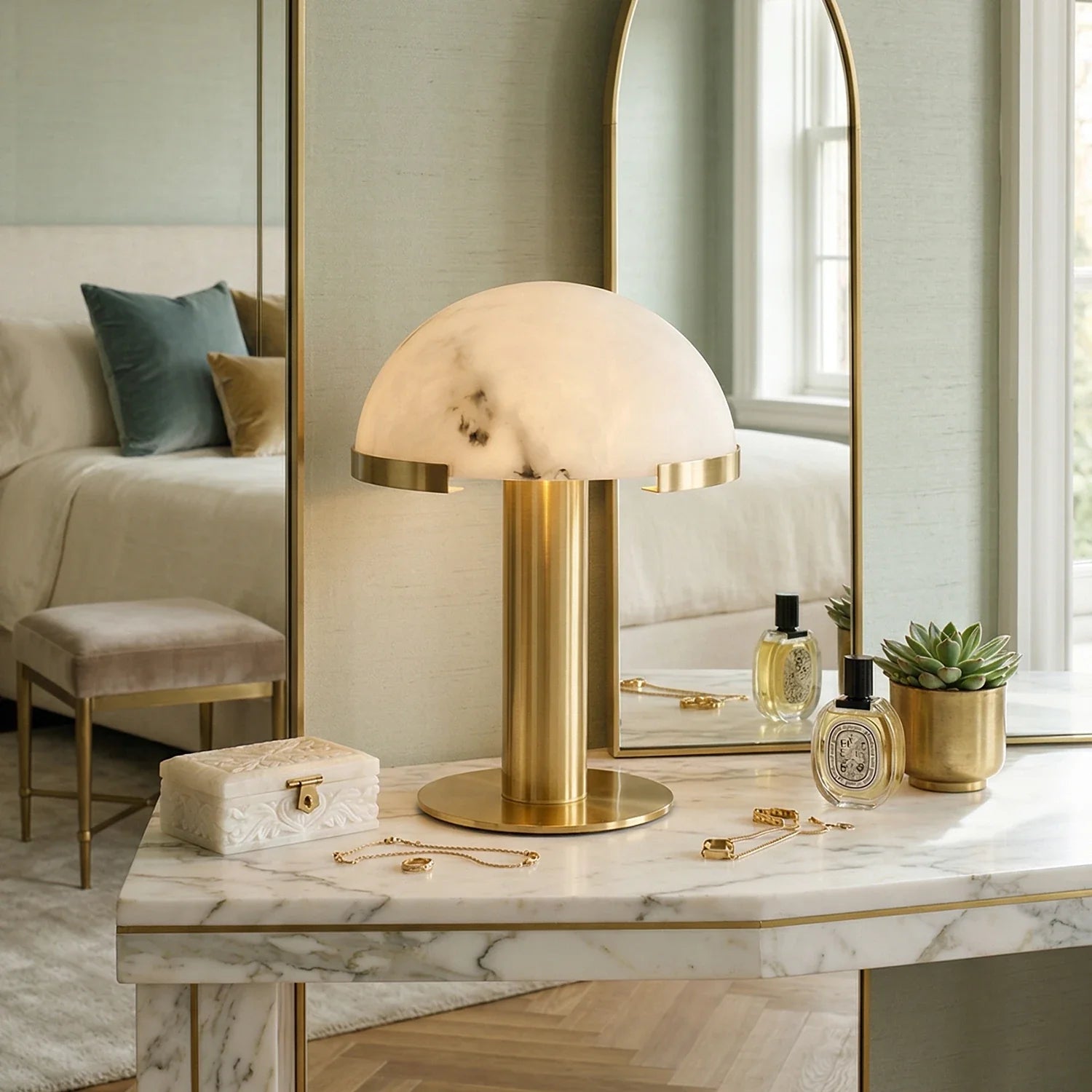 Hemispherical Alabaster Table Lamp