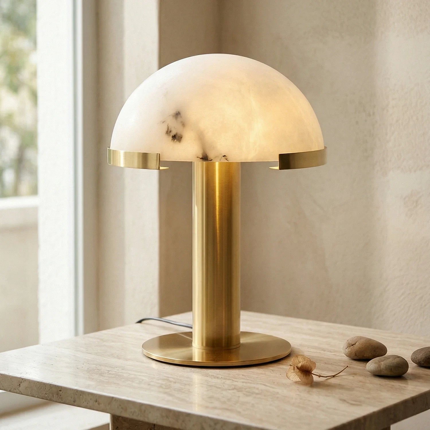 Hemispherical Alabaster Table Lamp