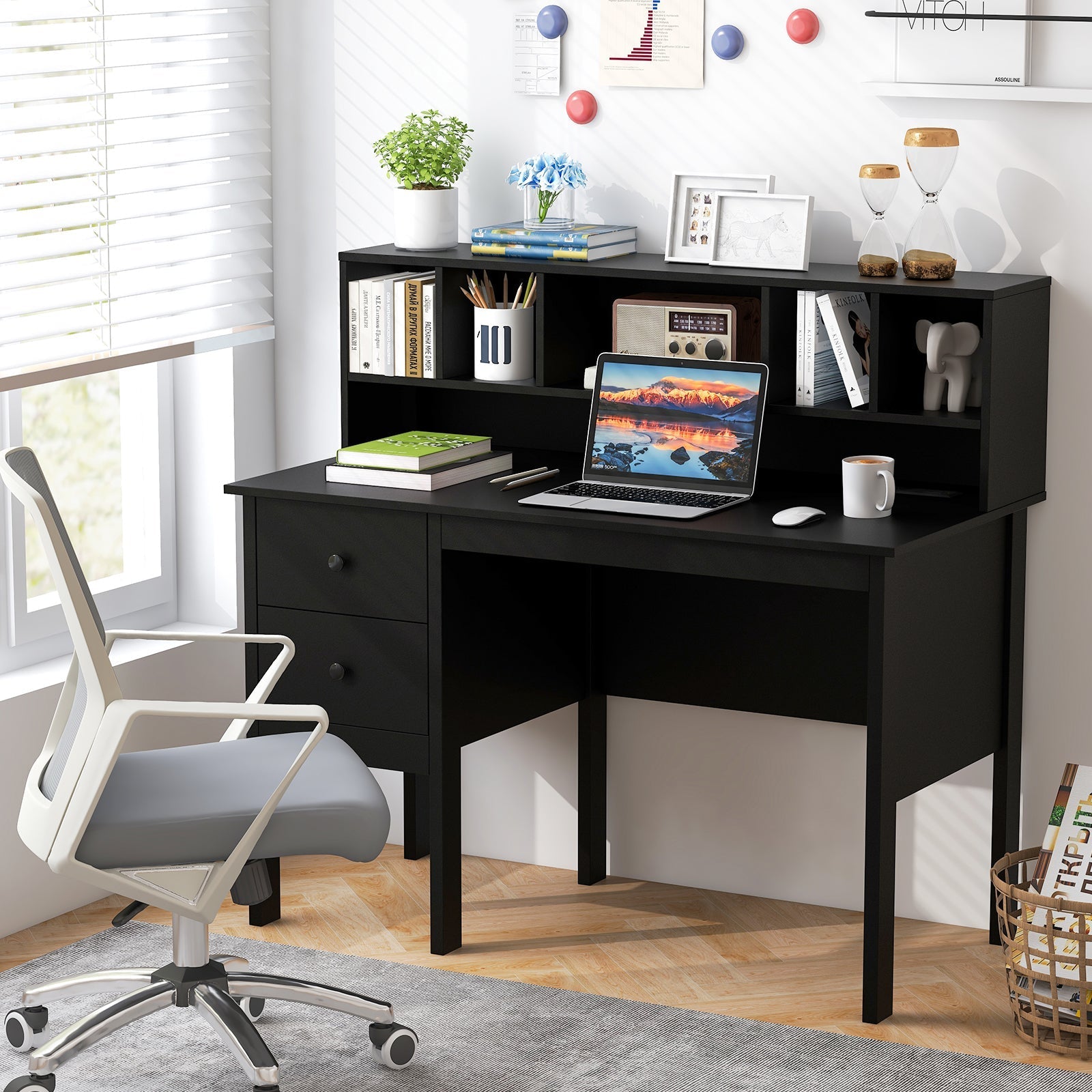48 Inch Computer Desk with Drawers Power Outlets