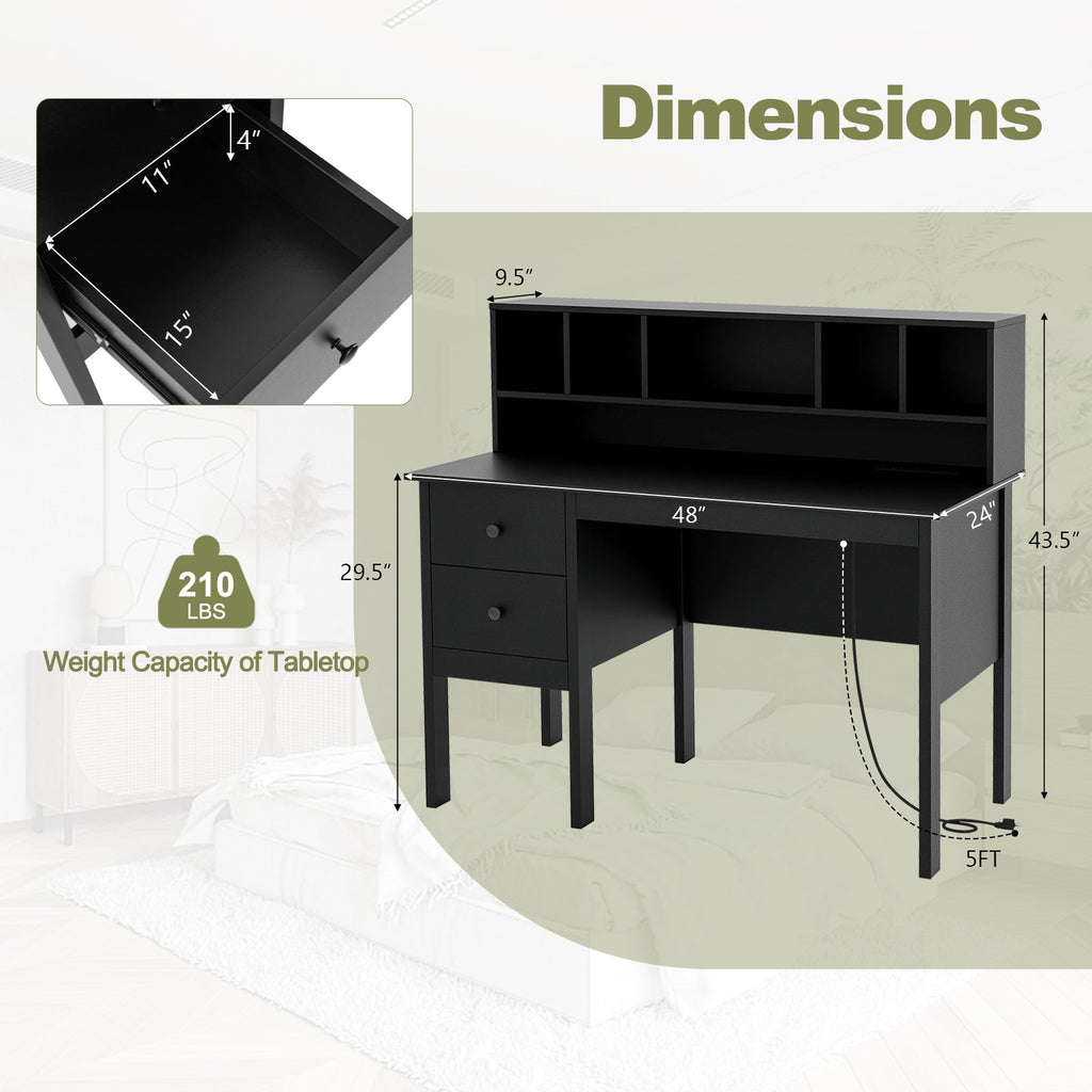 48 Inch Computer Desk with Drawers Power Outlets