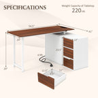 L-Shaped Desk with File Cabinet and Power Outlet Reversible Corner Computer Desk