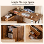 L-Shaped Desk with File Cabinet and Power Outlet Reversible Corner Computer Desk