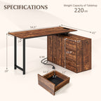 L-Shaped Desk with File Cabinet and Power Outlet Reversible Corner Computer Desk