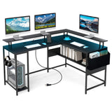 L-Shaped Gaming Desk with LED Lights and Power Outlets Home Office Computer Desk