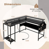 L-Shaped Gaming Desk with LED Lights and Power Outlets Home Office Computer Desk