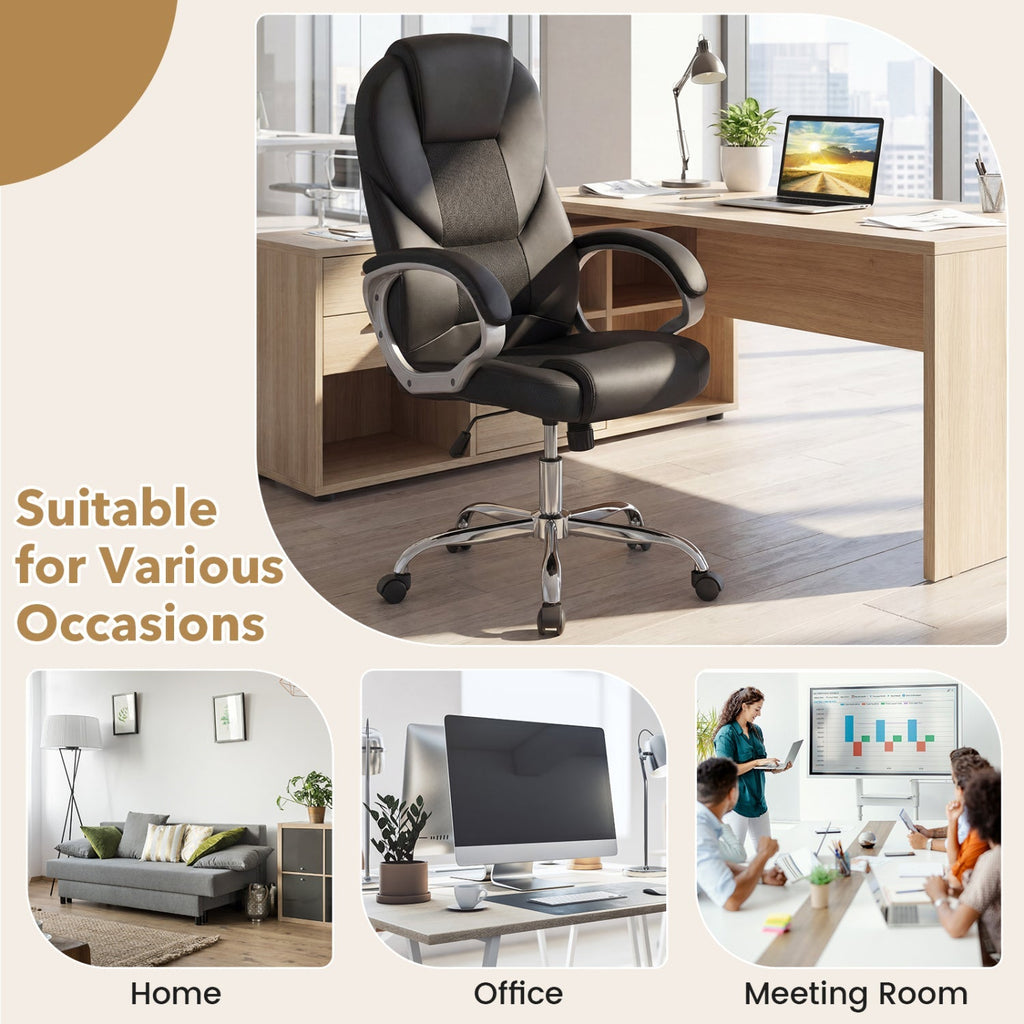 Leather Office Chair Ergonomic Mesh Executive Chair with Padded Armrests and Rocking Backrest