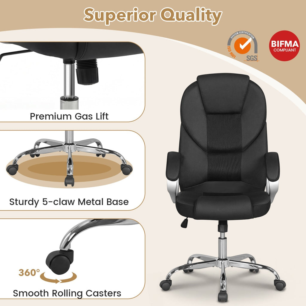 Leather Office Chair Ergonomic Mesh Executive Chair with Padded Armrests and Rocking Backrest