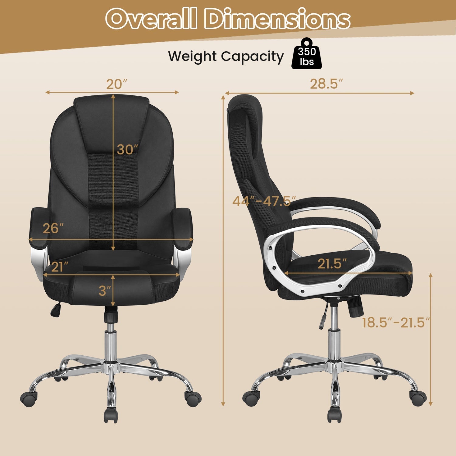 Leather Office Chair Ergonomic Mesh Executive Chair with Padded Armrests and Rocking Backrest