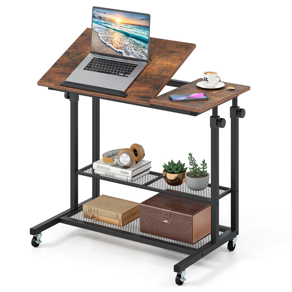Mobile Stand up Desk Height Adjustable Standing Table with Tilting Tabletop