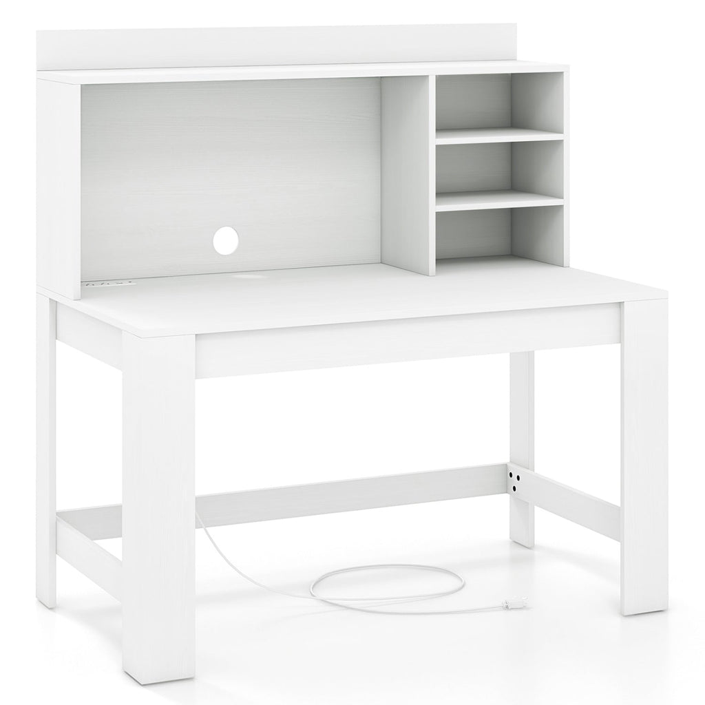 Modern Computer Desk with Hutch and Storage Shelves