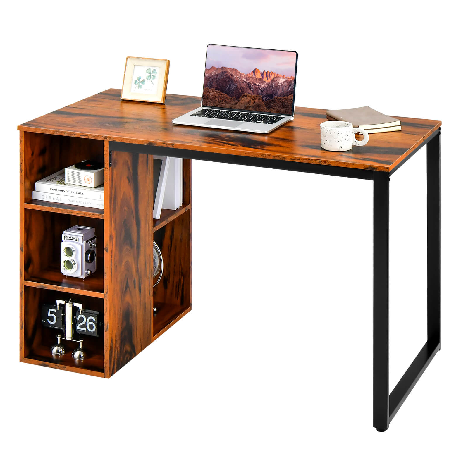 45 Inch Computer Desk with 5 Storage Compartments and Metal Frame