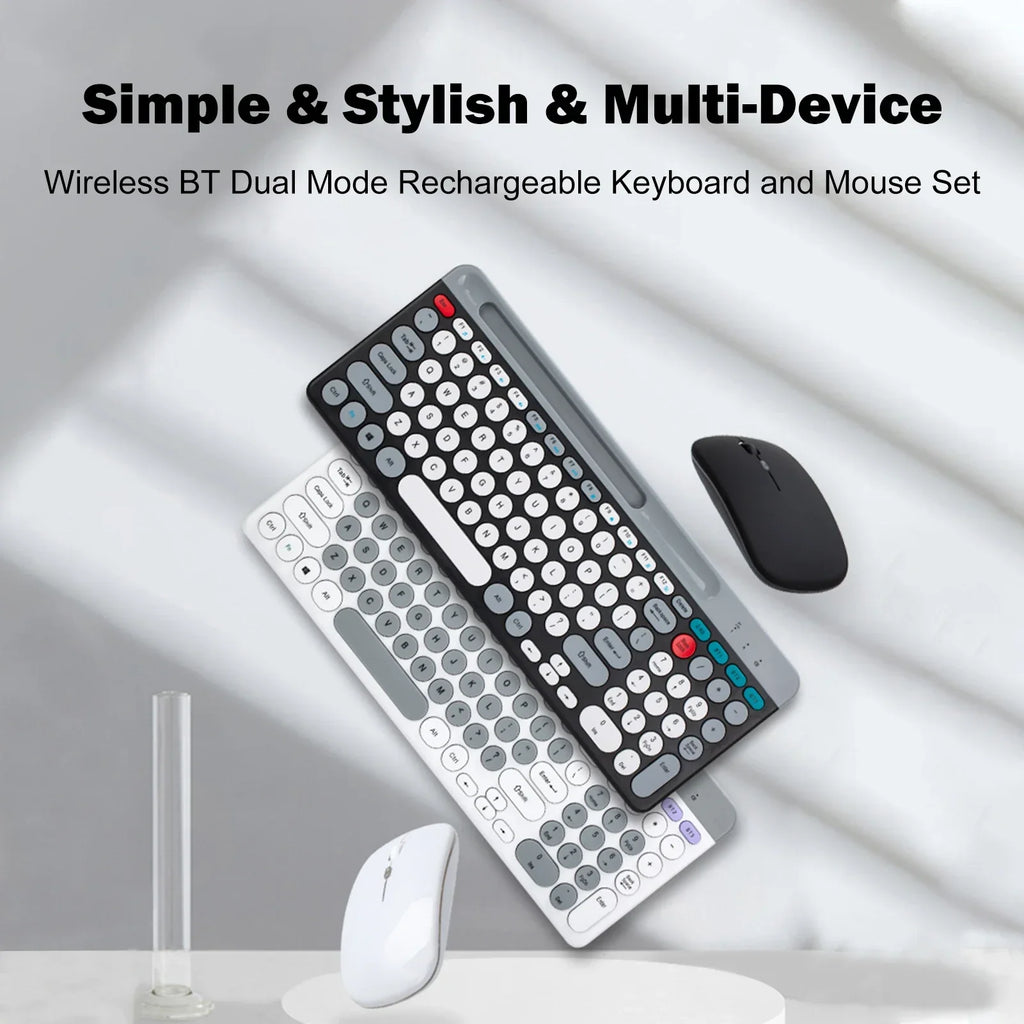 Luxuglow™ Dual-Mode 2.4G & Bluetooth 5.0 Wireless Keyboard & Mouse Combo – Rechargeable, 3-Channel, Type-C | FlipStylez LLC®