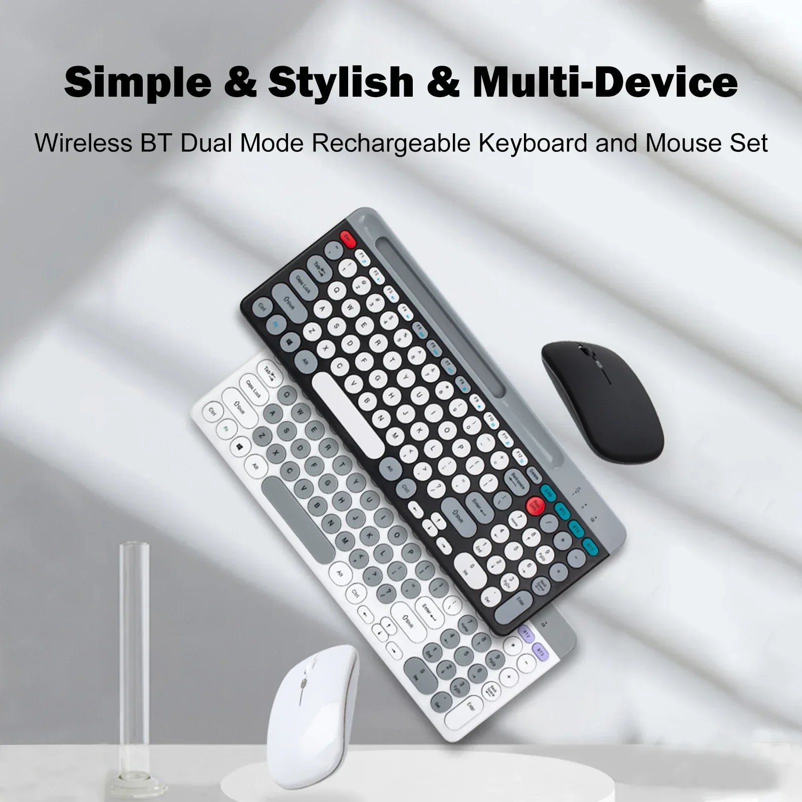 Luxuglow™ Dual-Mode 2.4G & Bluetooth 5.0 Wireless Keyboard & Mouse Combo – Rechargeable, 3-Channel, Type-C | FlipStylez LLC®