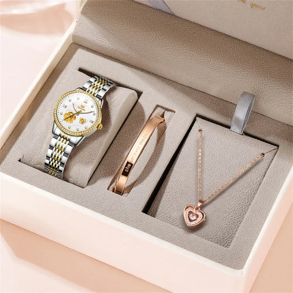 Women's Automatic Flower Skeleton Watch Jubilee Bracelet