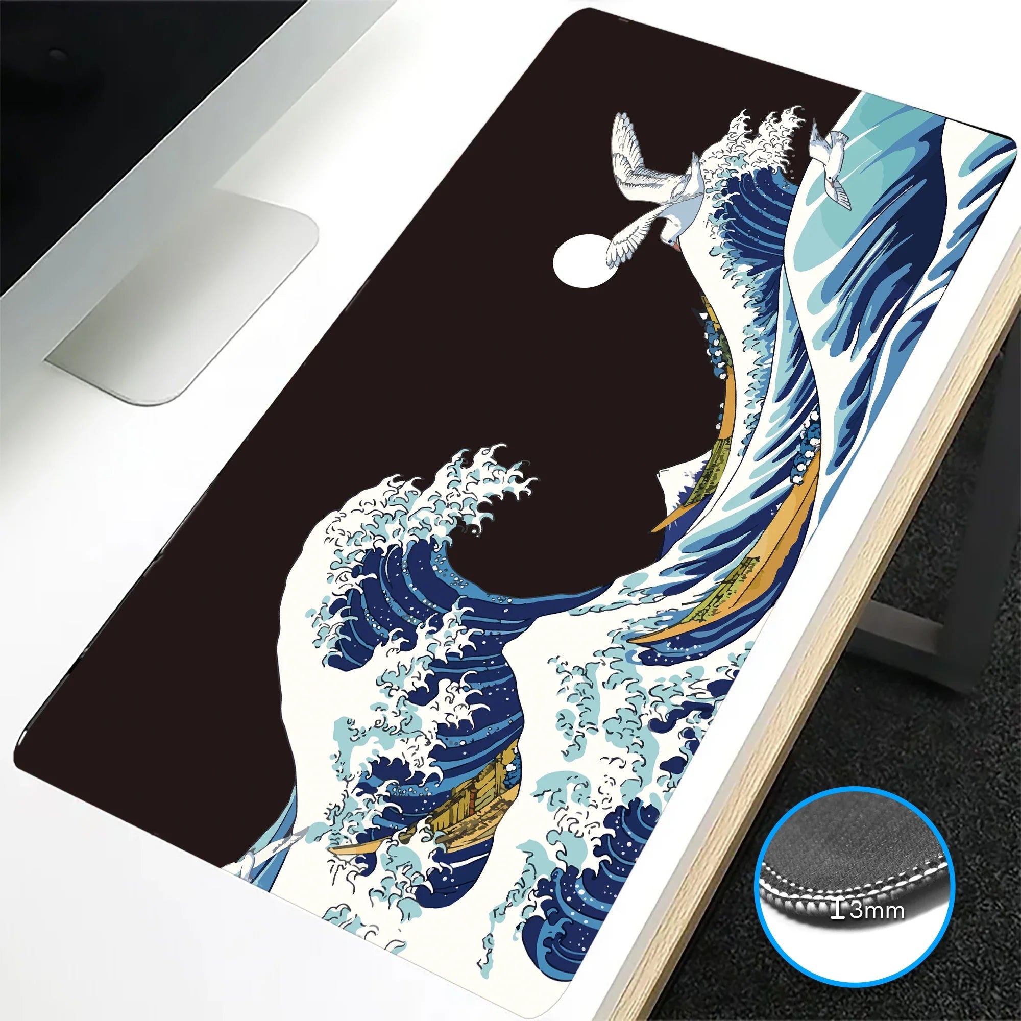 VIKAMA Black Wave Table Mat Black Game Mouse Pad Mat Anti-Slip Mat Desktop Carpet Game Handle Desktop Gadget Mouse Pad