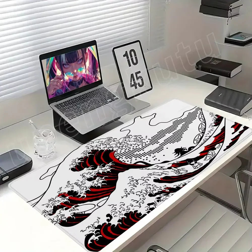 VIKAMA Black Wave Table Mat Black Game Mouse Pad Mat Anti-Slip Mat Desktop Carpet Game Handle Desktop Gadget Mouse Pad