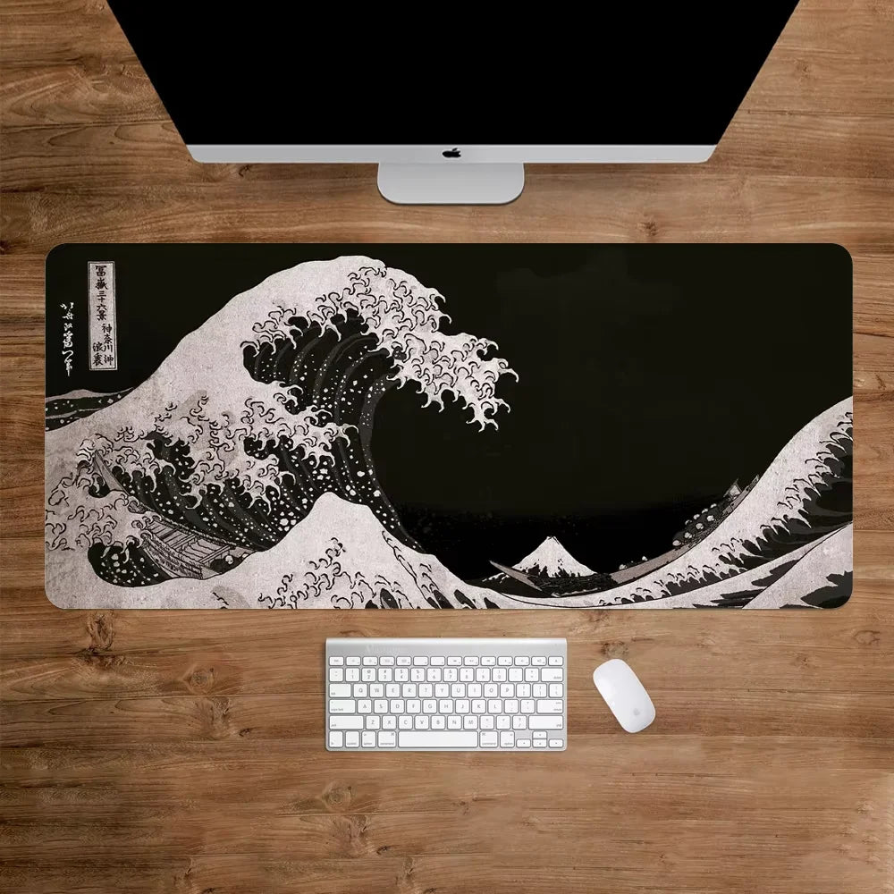 VIKAMA Black Wave Table Mat Black Game Mouse Pad Mat Anti-Slip Mat Desktop Carpet Game Handle Desktop Gadget Mouse Pad