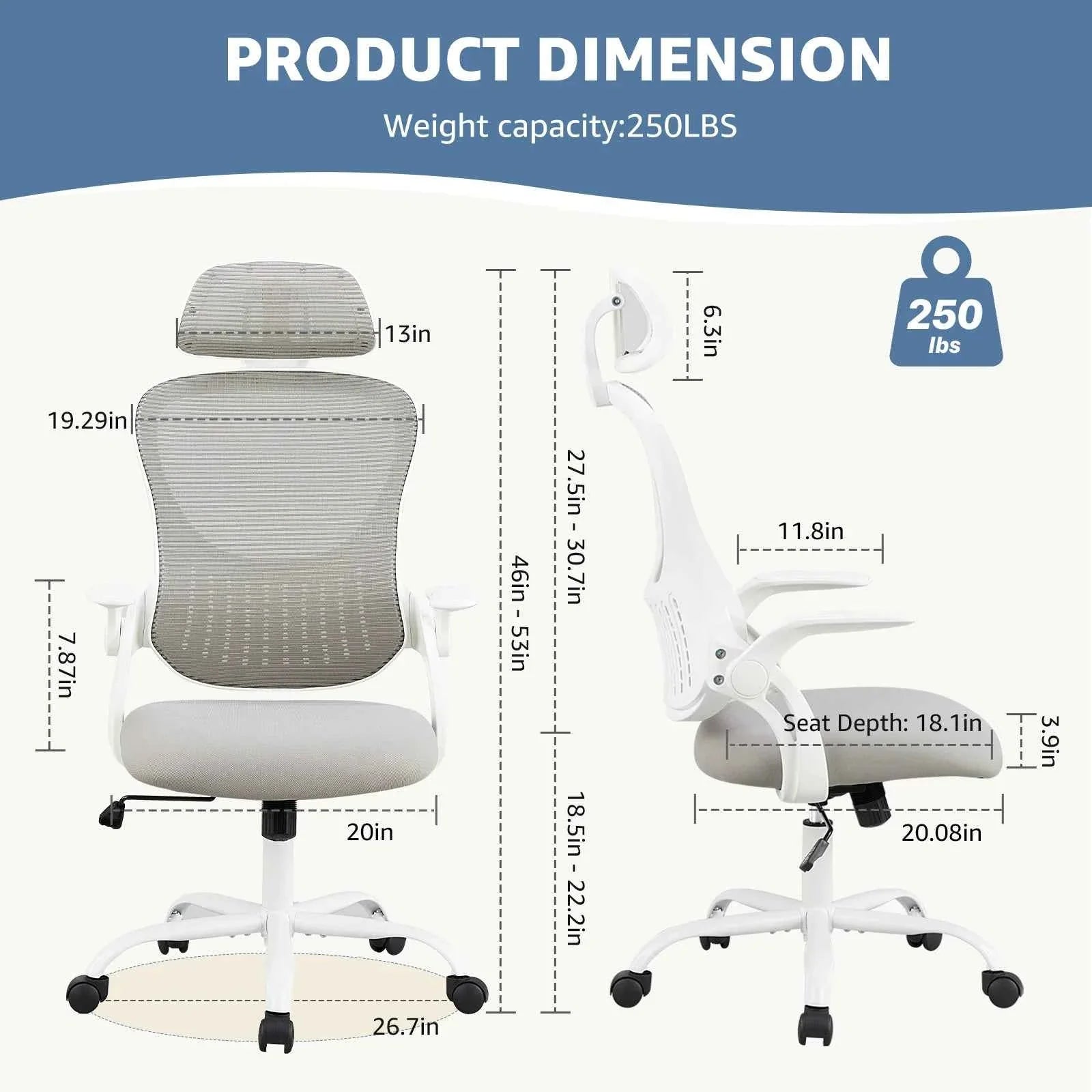 Ergonomic Office Computer Desk Chair Flip-up Arms Adjustable Headrests Comfortable Lumbar Support For Home Office
