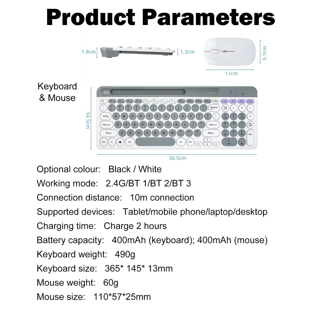 Luxuglow™ Dual-Mode 2.4G & Bluetooth 5.0 Wireless Keyboard & Mouse Combo – Rechargeable, 3-Channel, Type-C | FlipStylez LLC®