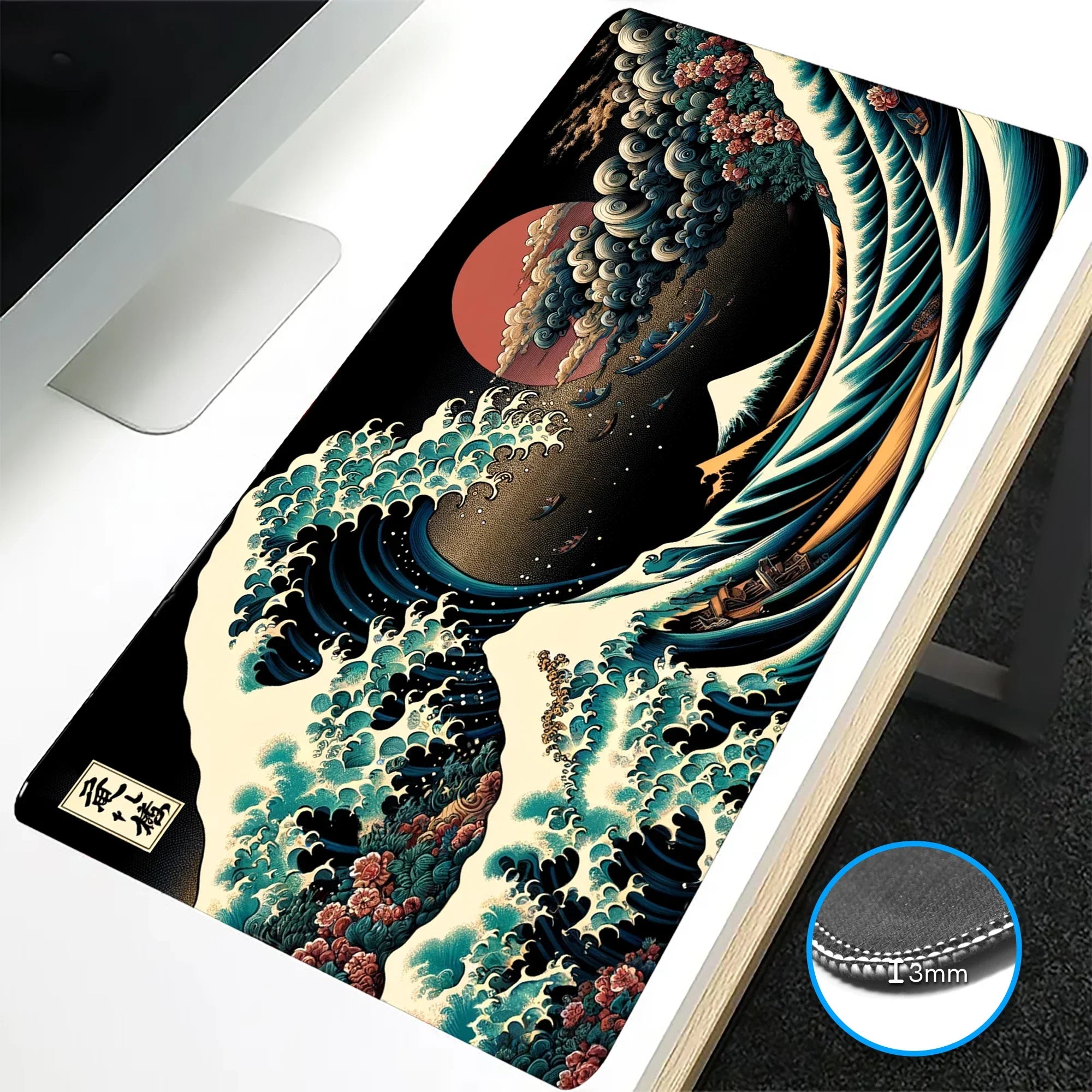 VIKAMA Black Wave Table Mat Black Game Mouse Pad Mat Anti-Slip Mat Desktop Carpet Game Handle Desktop Gadget Mouse Pad