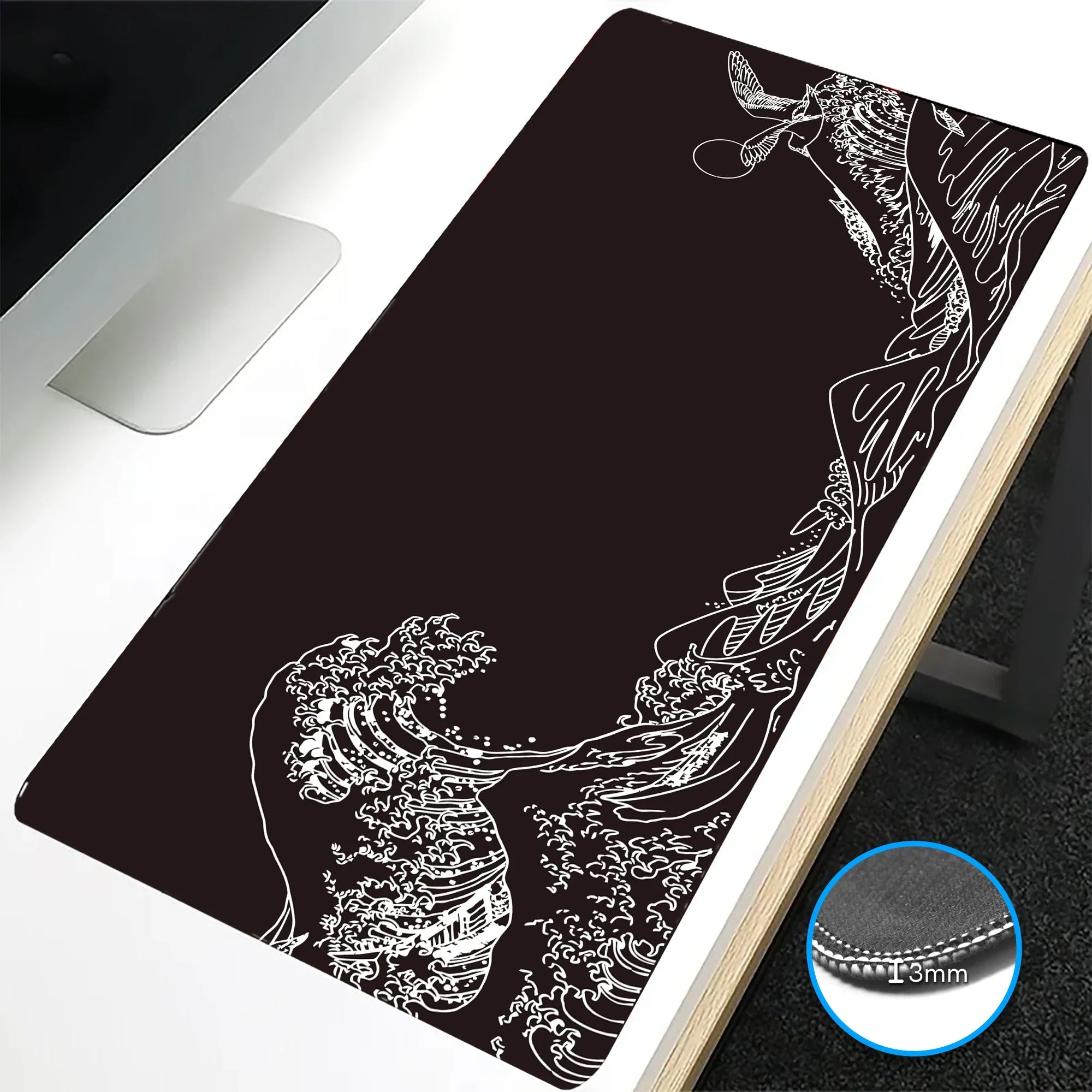 VIKAMA Black Wave Table Mat Black Game Mouse Pad Mat Anti-Slip Mat Desktop Carpet Game Handle Desktop Gadget Mouse Pad