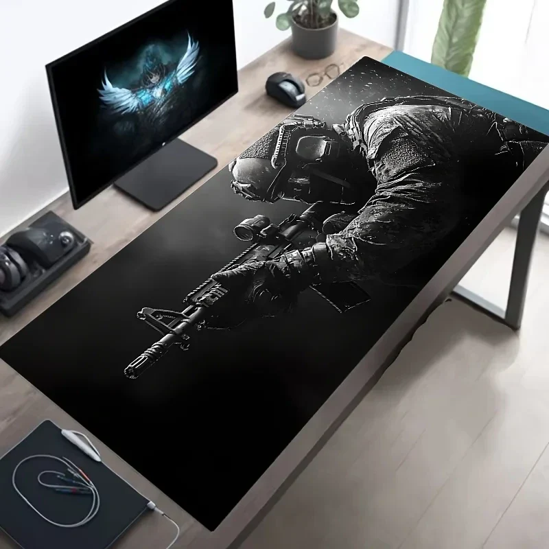 Tactical Soldier XXL Gaming Mouse Pad – Non-Slip Rubber Desk Mat with Stitched Edges & Lycra Surface for FPS Gamers