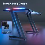 FRODROVIA RGB Gaming Desk - 47"/55"/63", ZZ Frame, Carbon Fiber, 4×4 RGB LED, Cup Holder, Headphone Hook, 200 lb