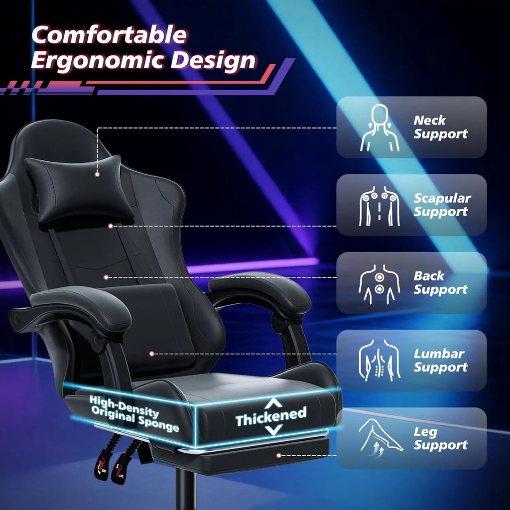 Gaming Chair for Adults, Ergonomic Computer Chair with Linkage Armrests,Height Adjustable Gamer Chair with Footrest and Headrest