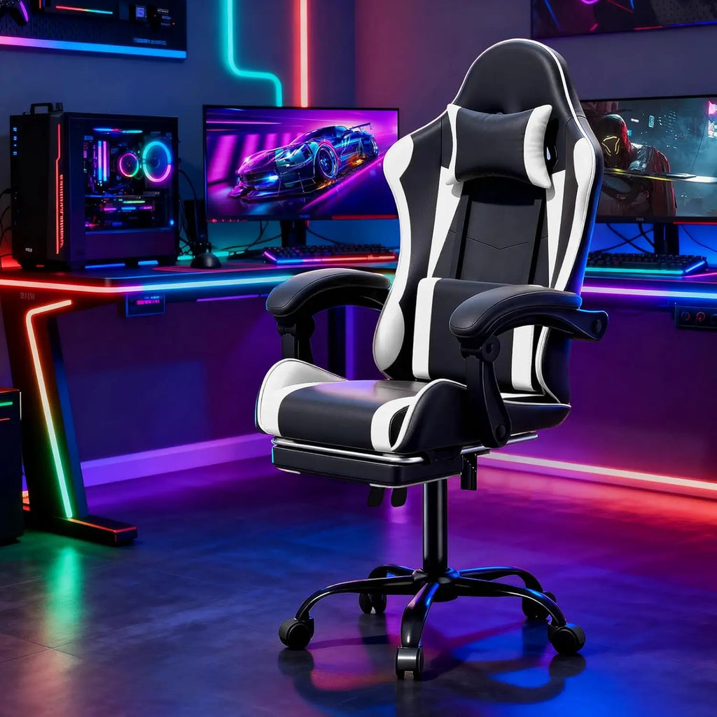 Gaming Chair for Adults, Ergonomic Computer Chair with Linkage Armrests,Height Adjustable Gamer Chair with Footrest and Headrest