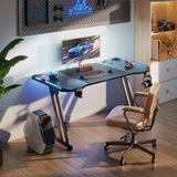 FRODROVIA RGB Gaming Desk - 47"/55"/63", ZZ Frame, Carbon Fiber, 4×4 RGB LED, Cup Holder, Headphone Hook, 200 lb