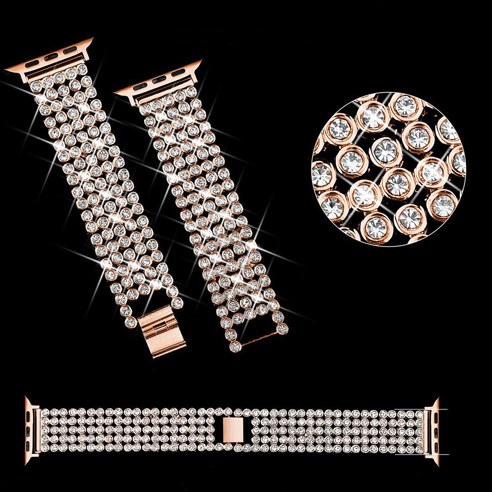 Stainless Steel Diamond Apple Watch Band – Series 4–11, SE, Ultra