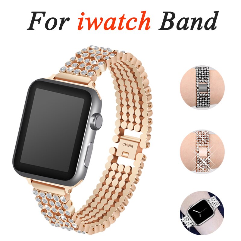 Stainless Steel Diamond Apple Watch Band – Series 4–11, SE, Ultra