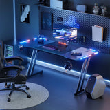 FRODROVIA RGB Gaming Desk - 47"/55"/63", ZZ Frame, Carbon Fiber, 4×4 RGB LED, Cup Holder, Headphone Hook, 200 lb